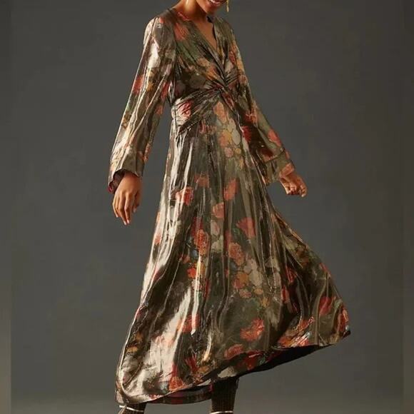 Anthropologie Dresses & Skirts - Caballero Anthropologie Caballero Deep V-Neck Maxi Metallic Dress XL